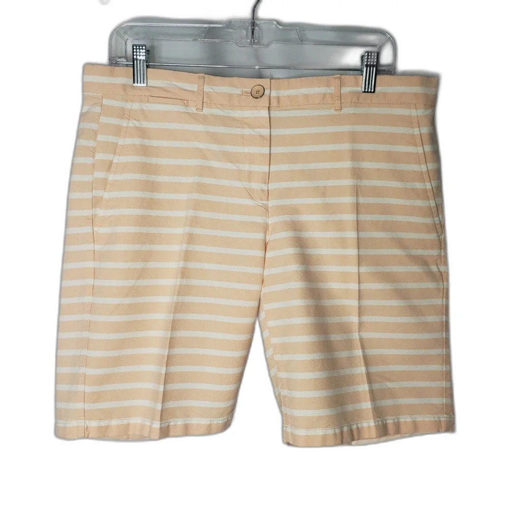 GAP Boyfriend Essential Roll Up Bermuda Shorts Peach White Stripes Womens Size 8